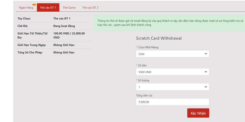 Đổi thưởng qua thẻ cào, thẻ game nhanh chóng